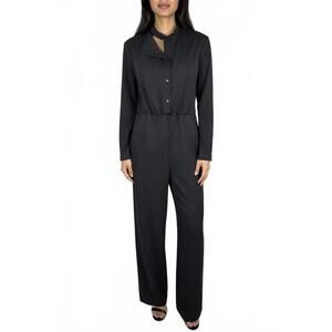 NWT Halara Cutout Neck Long Sleeve Wide Leg Jumpsuit Black Size Small